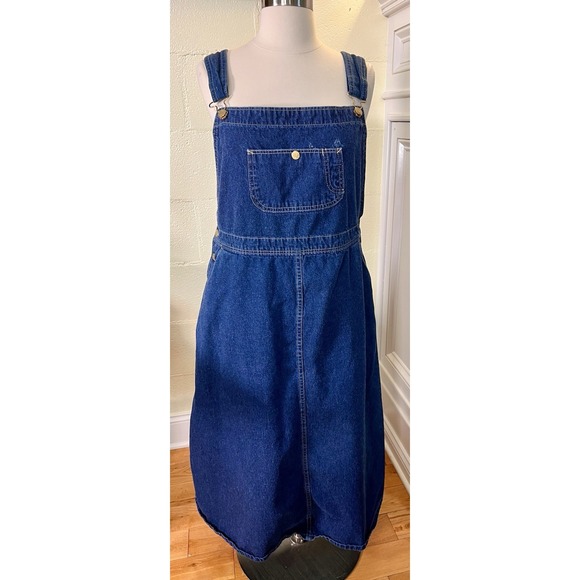 Vintage Pointer Denim Overall Dress Jean Jumper Cottagecore Chore Sz 22 Modest - Picture 1 of 10